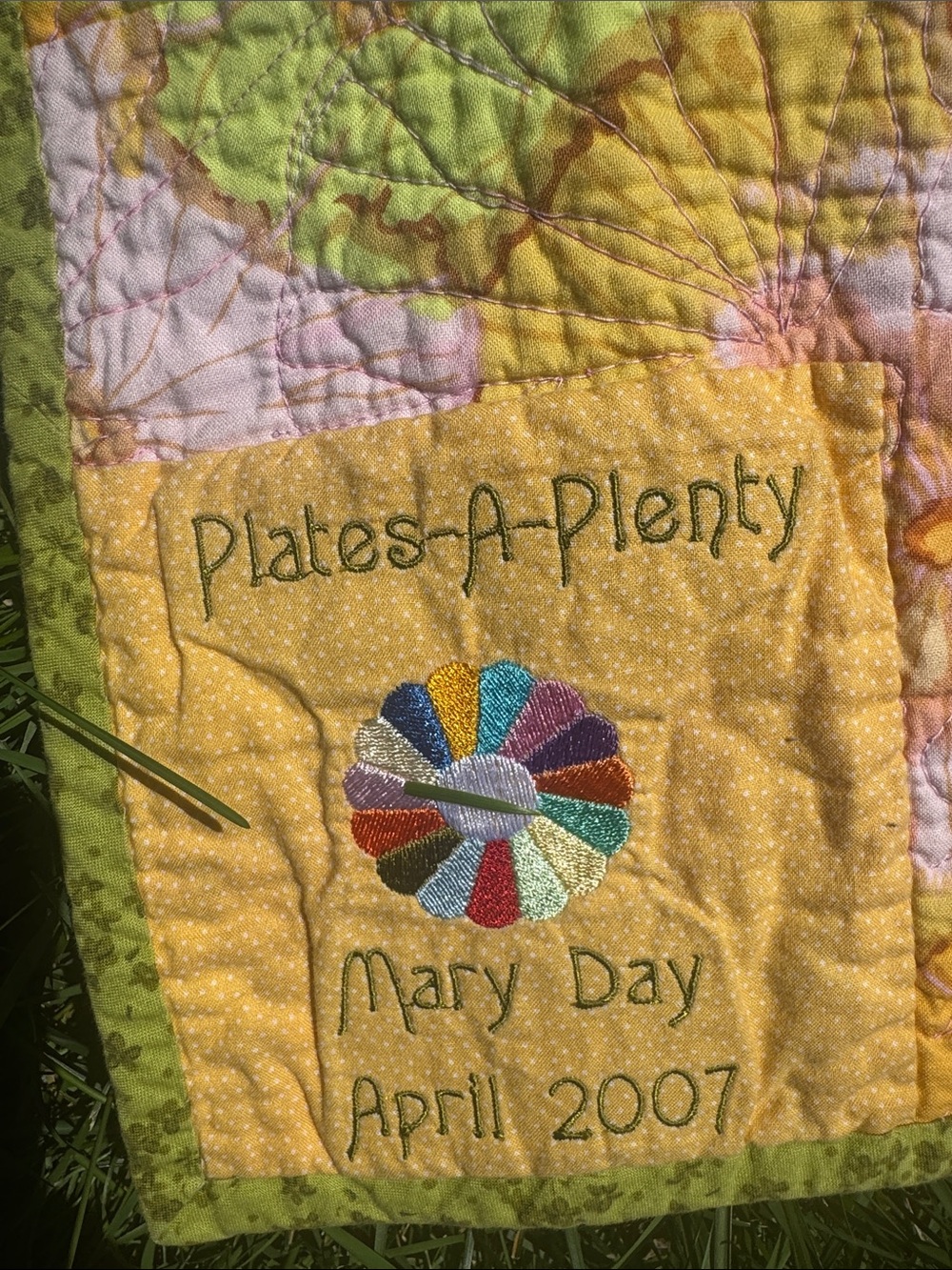 Floral Patchwork Quilt in Pink, Yellow & Green - Picture 2 of 3